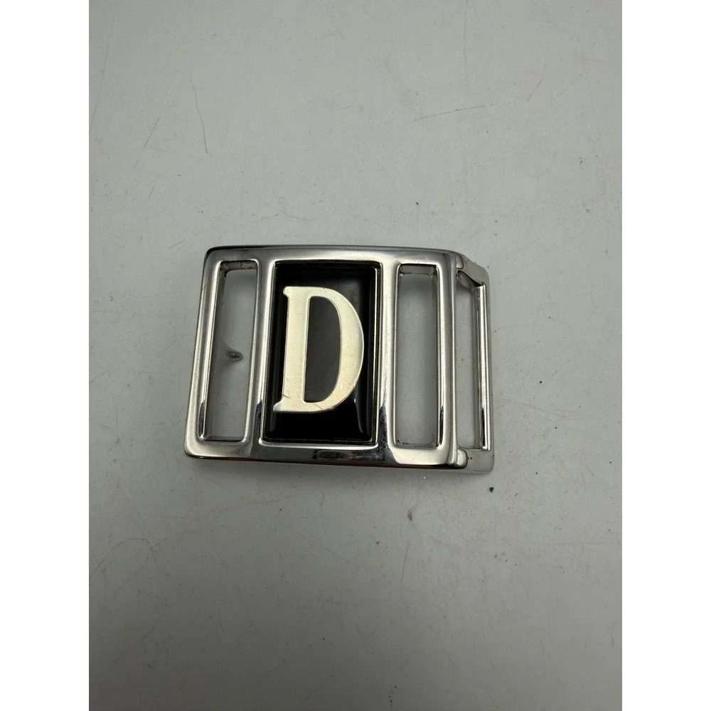 Avon Vintage Silver Tone Initial D Black Enamel Belt Buckle Rectangular Retro